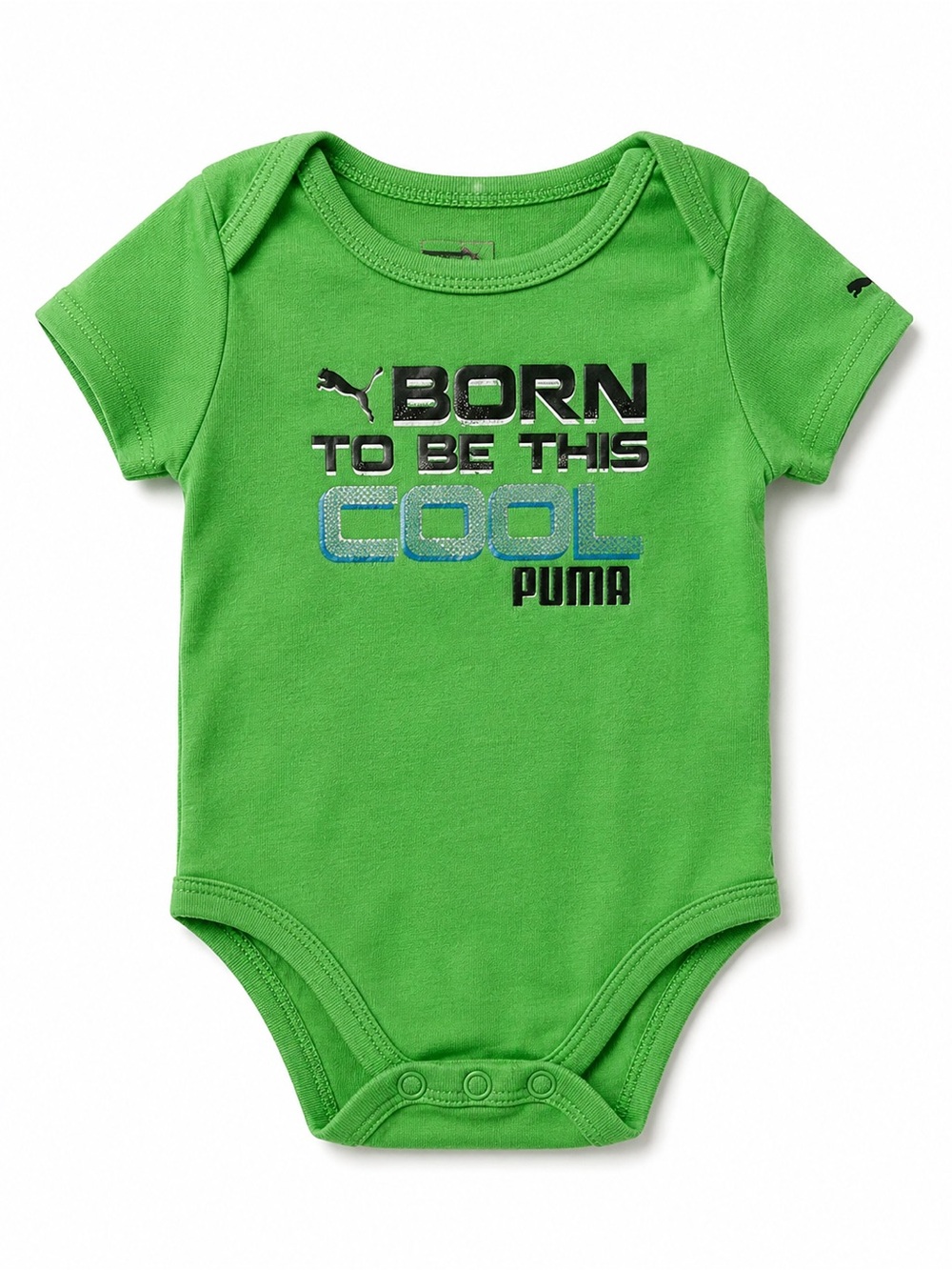PUMA Green Baby One-Piece with 'Born to Be This Cool' Graphic